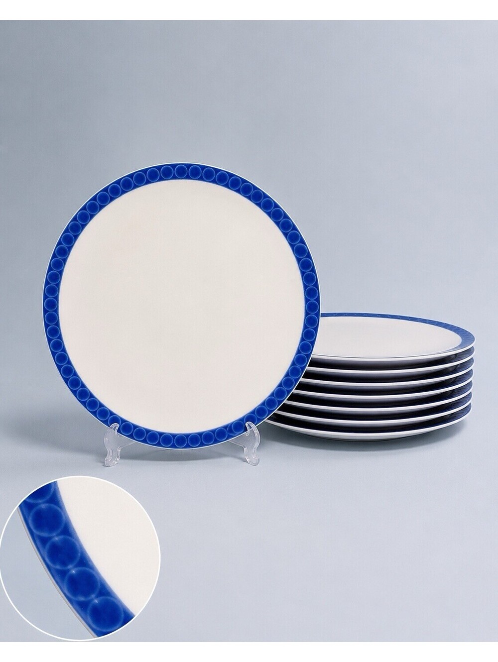 Arzberg Germany 1960s Set Of 8 Soup Bowls Plates Bastdekor Blue, 8x1.75”